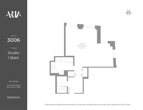 Floor plan for studio, 1 bath, 920 sqft